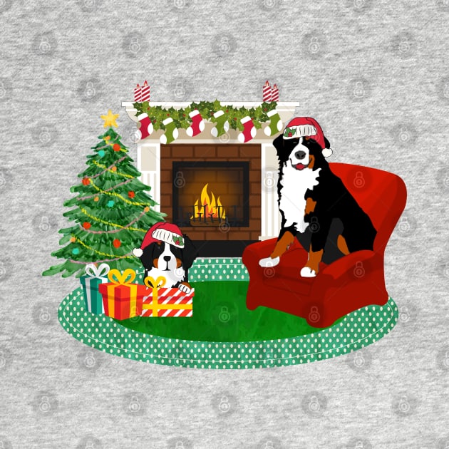 Bernese Mountain Dogs Waiting For Santa by emrdesigns